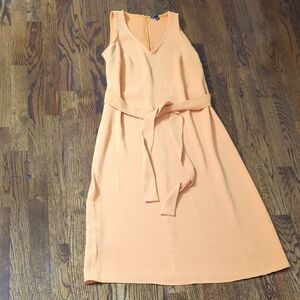 Sleeveless V-Neck Peach Dress with Waist Tie